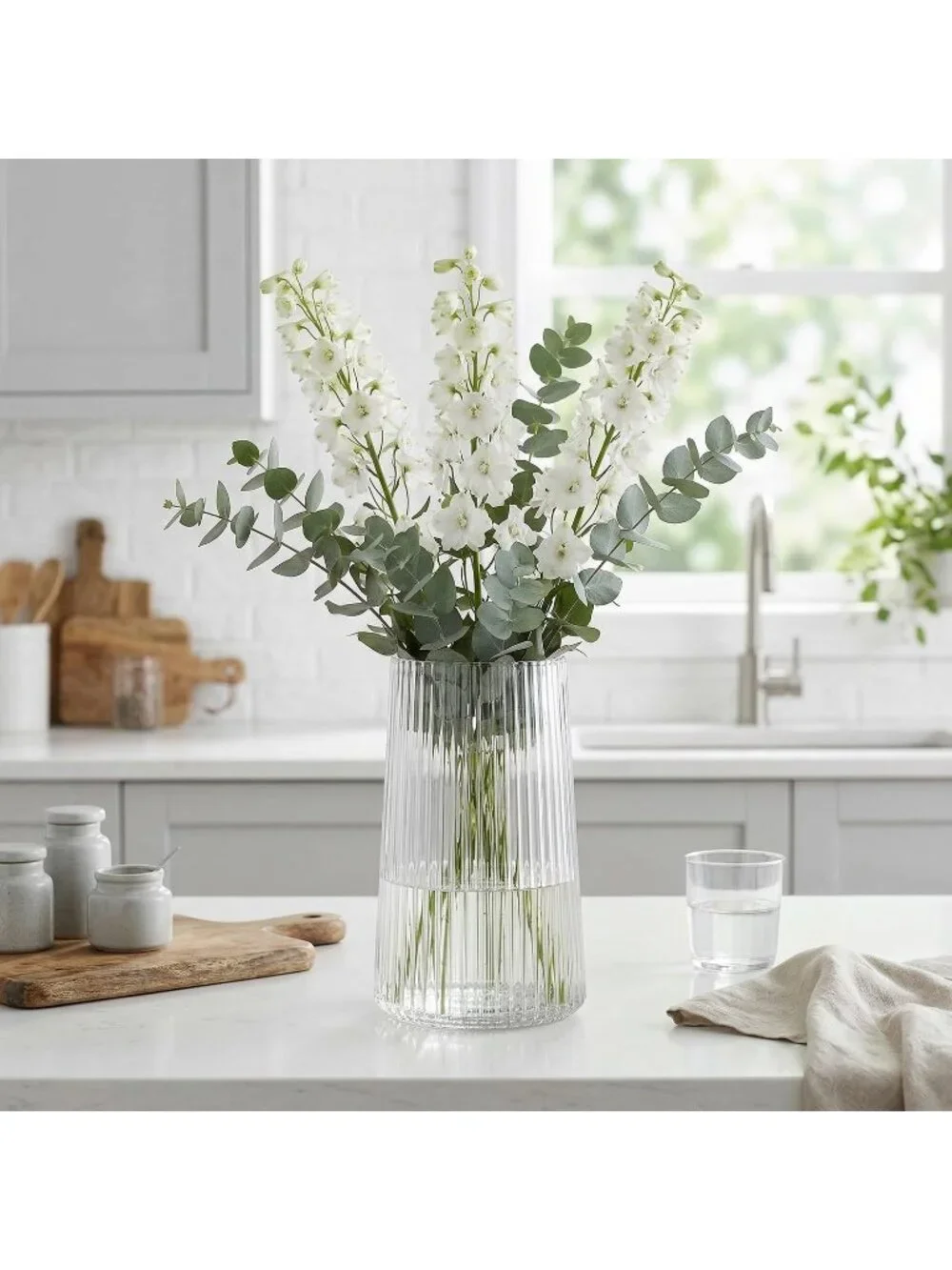 8 Inches Modern Clear Glass Vase Flower Bouquet Living Room Bedroom Home Deco